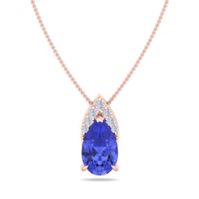 7/8 Carat Pear Shape Tanzanite and Diamond Necklace In 14 Karat Rose Gold, 18 Inches