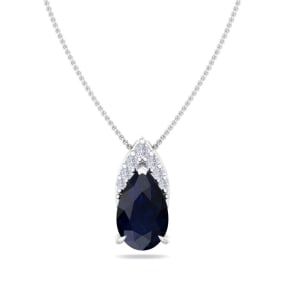 7/8 Carat Pear Shape Sapphire and Diamond Necklace In 14 Karat White Gold, 18 Inches