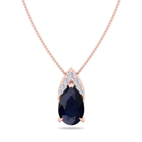 7/8 Carat Pear Shape Sapphire and Diamond Necklace In 14 Karat Rose Gold, 18 Inches