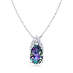 7/8 Carat Pear Shape Mystic Topaz and Diamond Necklace In 14 Karat White Gold, 18 Inches