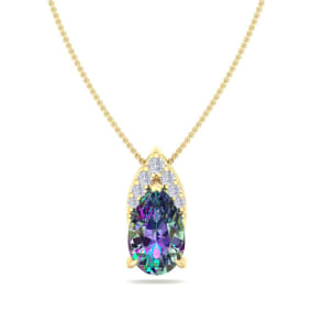 7/8 Carat Pear Shape Mystic Topaz Necklace With Diamonds In 14 Karat Yellow Gold, 18 Inches
