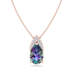 7/8 Carat Pear Shape Mystic Topaz and Diamond Necklace In 14 Karat Rose Gold, 18 Inches