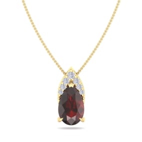 7/8 Carat Pear Shape Garnet and Diamond Necklace In 14 Karat Yellow Gold, 18 Inches