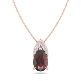 Garnet Necklace: Garnet Jewelry: 7/8 Carat Pear Shape Garnet and Diamond Necklace In 14 Karat Rose Gold, 18 Inches