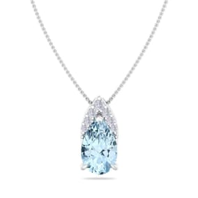 Aquamarine Necklace: Aquamarine Jewelry: 7/8 Carat Pear Shape Aquamarine and Diamond Necklace In 14 Karat White Gold, 18 Inches
