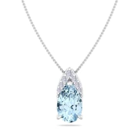 7/8 Carat Pear Shape Aquamarine and Diamond Necklace In 14 Karat White Gold, 18 Inches