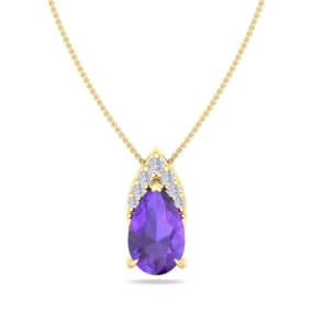 7/8 Carat Pear Shape Amethyst and Diamond Necklace In 14 Karat Yellow Gold, 18 Inches