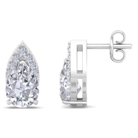 1 3/4 Carat Pear Shape Lab Grown Diamond Earrings In 14 Karat White Gold