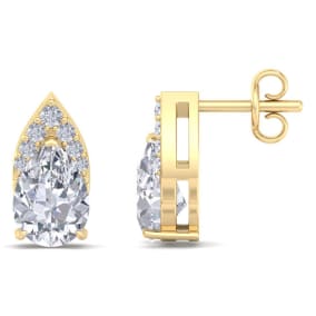 1 3/4 Carat Pear Shape Lab Grown Diamond Earrings In 14 Karat Yellow Gold