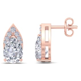 1 3/4 Carat Pear Shape Lab Grown Diamond Earrings In 14 Karat Rose Gold