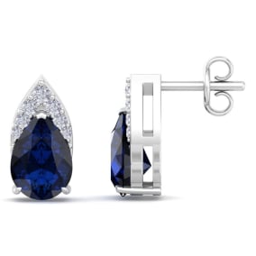 1 3/4 Carat Pear Shape Sapphire and Diamond Earrings In 14 Karat White Gold