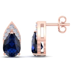 1 3/4 Carat Pear Shape Sapphire and Diamond Earrings In 14 Karat Rose Gold