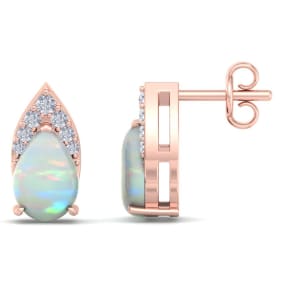 1-3/4 Carat Pear Shape Opal and Diamond Earrings  In 14 Karat Rose Gold