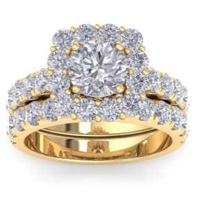 3 1/2 Carat Halo Diamond Bridal Set In 14K Yellow Gold