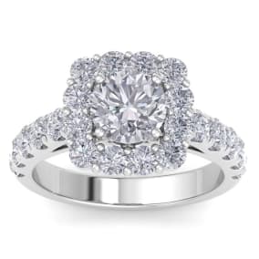 2 1/2 Carat Halo Diamond Engagement Ring In 14K White Gold