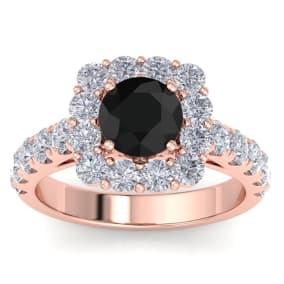 2 1/2 Carat Black Diamond Halo Engagement Ring In 14K Rose Gold