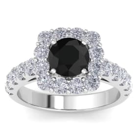 2 1/2 Carat Halo Moissanite Engagement Ring In 14K White Gold