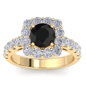 2 1/2 Carat Halo Black Moissanite Engagement Ring In 14K Yellow Gold