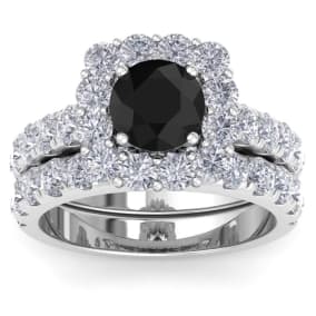 3 1/2 Carat Halo Moissanite Bridal Set In 14K White Gold