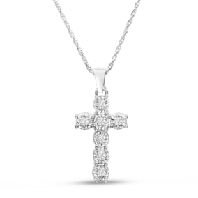 1/10 Carat Diamond Cross Necklace In Sterling Silver, 17 Inches