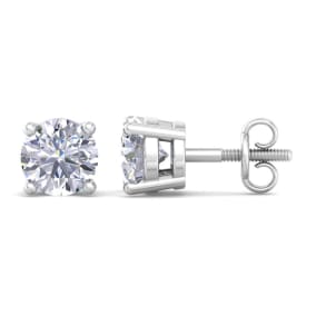 2 Carat Lab Grown Diamond Earrings In 14 Karat White Gold, Basket Setting