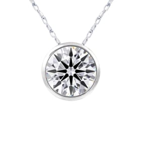 1 Carat Round Shape Lab Grown Diamond Solitaire Necklace In 14K White Gold, Bezel Setting