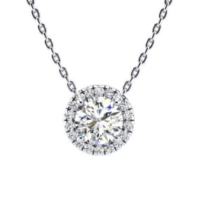 1 1/5ct Halo Lab Grown Diamond Necklace In 14K White Gold, 18 Inches.  Amazing Clarity. Totally Eye Clean VS2 Clarity.  First Time Offer!  Lowest Price Anywhere