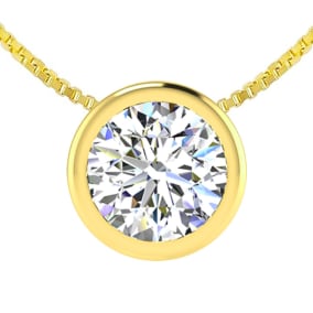 1 Carat Bezel Set Lab Grown Diamond Solitaire Necklace in 14K Yellow Gold, 18 Inches.  Amazing Clarity. Totally Eye Clean SI2 Clarity.  First Time Offer!  Lowest Price Anywhere