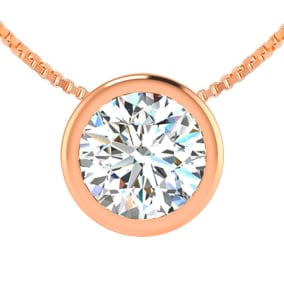 1 Carat Bezel Set Lab Grown Diamond Solitaire Necklace in 14K Rose Gold, 18 Inches.  Amazing Clarity. Totally Eye Clean SI2 Clarity.  First Time Offer!  Lowest Price Anywhere