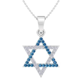 0.40 Carat Blue and White Diamond Star of David Necklace In 14K White Gold, 18 Inches