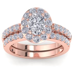2 1/4 Carat Oval Shape Halo Diamond Bridal Set In 14K Rose Gold