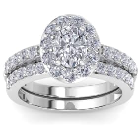 2 1/4 Carat Oval Shape Halo Diamond Bridal Set In 14K White Gold