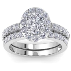 2 1/4 Carat Oval Shape Halo Moissanite Bridal Set In 14K White Gold