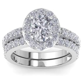 3 1/4 Carat Oval Shape Halo Diamond Bridal Set In 14K White Gold
