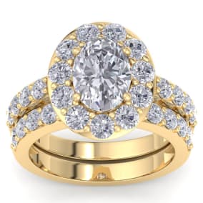 4 1/4 Carat Oval Shape Halo Diamond Bridal Set In 14K Yellow Gold