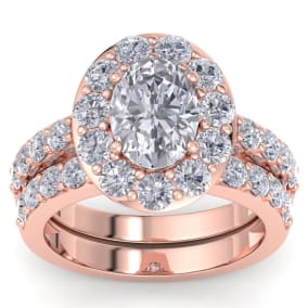 4 1/4 Carat Oval Shape Halo Diamond Bridal Set In 14K Rose Gold