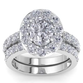 4 1/4 Carat Oval Shape Halo Moissanite Bridal Set In 14K White Gold