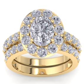 4 1/4 Carat Oval Shape Halo Moissanite Bridal Set In 14K Yellow Gold
