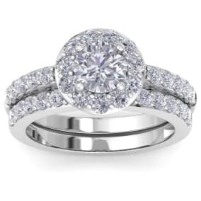 2 1/4 Carat Round Shape Halo Diamond Bridal Set In 14K White Gold