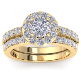 2 1/4 Carat Round Shape Halo Diamond Bridal Set In 14K Yellow Gold
