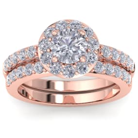 2 1/4 Carat Round Shape Halo Diamond Bridal Set In 14K Rose Gold