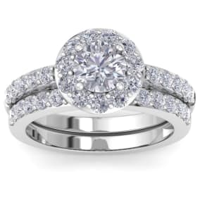 2 1/4 Carat Round Shape Halo Lab Grown Diamond Bridal Set In 14K White Gold