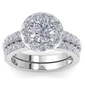 3 1/4 Carat Round Shape Halo Diamond Bridal Set In 14K White Gold