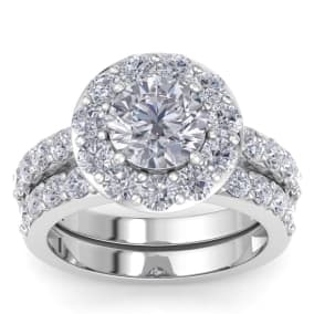 4 1/4 Carat Round Shape Halo Diamond Bridal Set In 14K White Gold