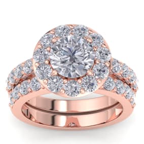 4 1/4 Carat Round Shape Halo Diamond Bridal Set In 14K Rose Gold