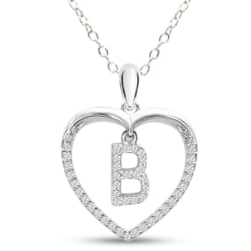 Diamond Initial Necklace; Initial Diamond Necklace In Sterling Silver