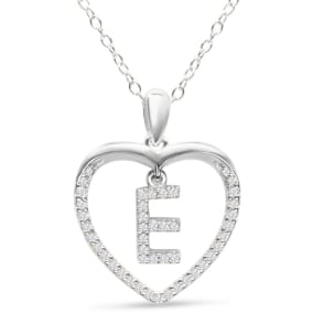 Letter E 1/5ct Diamond Initial Necklace In Sterling Silver, 16 Inches