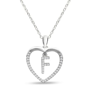 Letter F 1/5ct Diamond Initial Necklace In Sterling Silver, 16 Inches