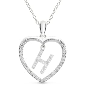 Letter H 1/5ct Diamond Initial Necklace In Sterling Silver, 16 Inches