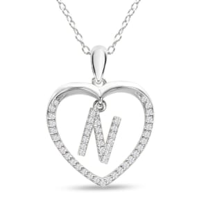 Letter N 1/5ct Diamond Initial Necklace In Sterling Silver, 16 Inches